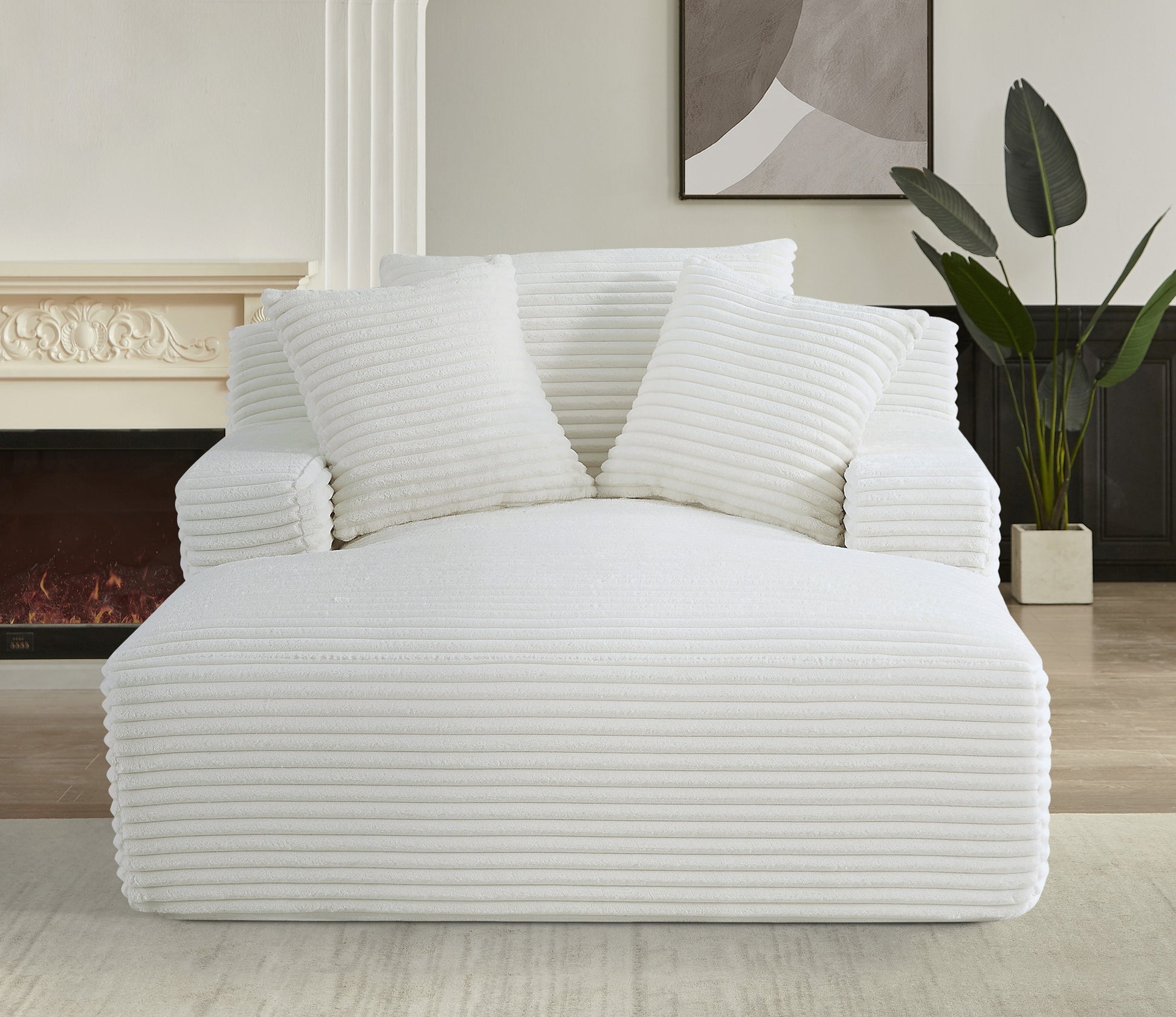 Cloudline Oversized Chaise Lounge Chair in Soft Corduroy - Ivory - detail view 5