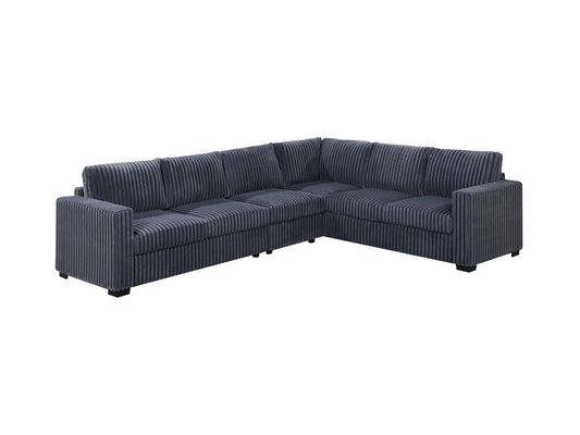 Elegant 4-Pc Sectional Set Dark Gray One Arm Loveseat Corner Wedge Armless Chair Corduroy Upholstered L-Shaped Plush Couch - detail view 2
