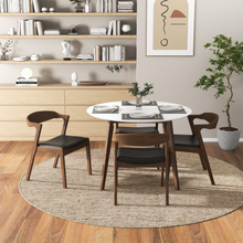 Brown and White Oval Solid Wood Dining Room Table with Brown Wood Base - detail view 2