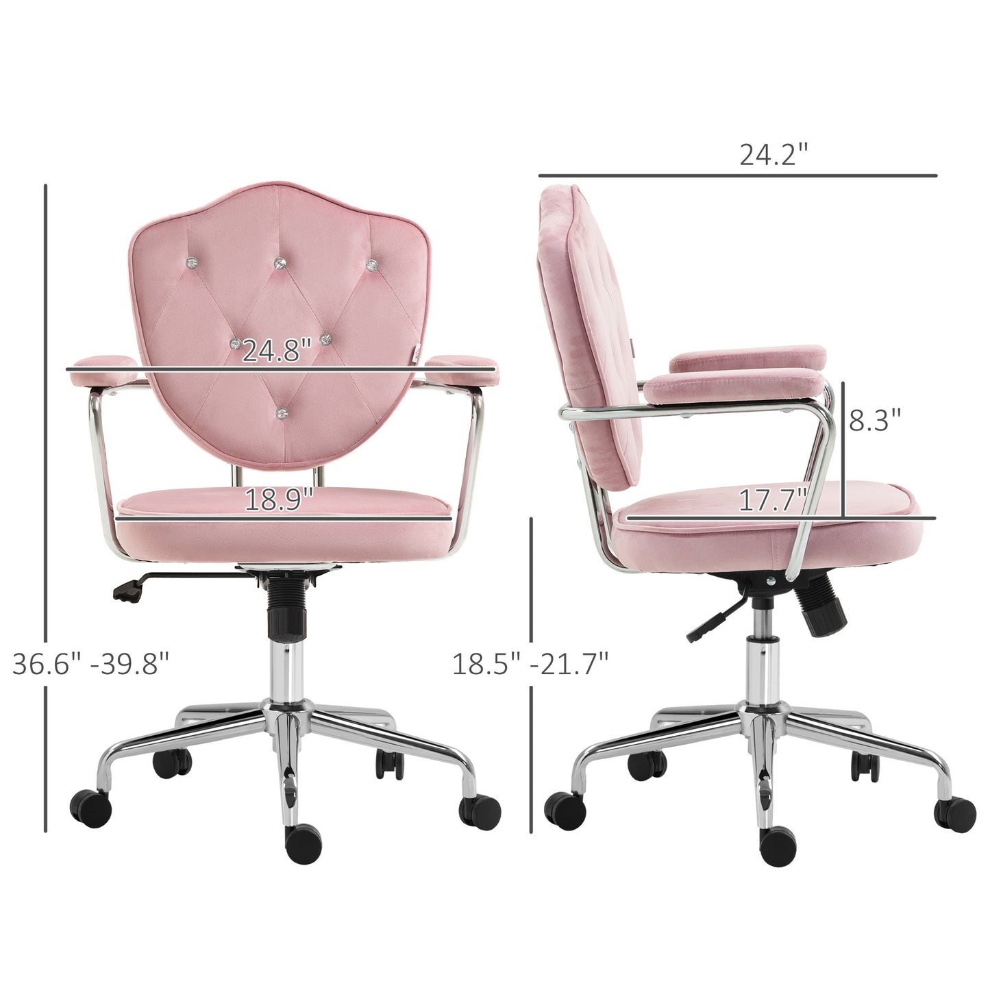 Vale Velvet Button Tufted Office Chair, Pink