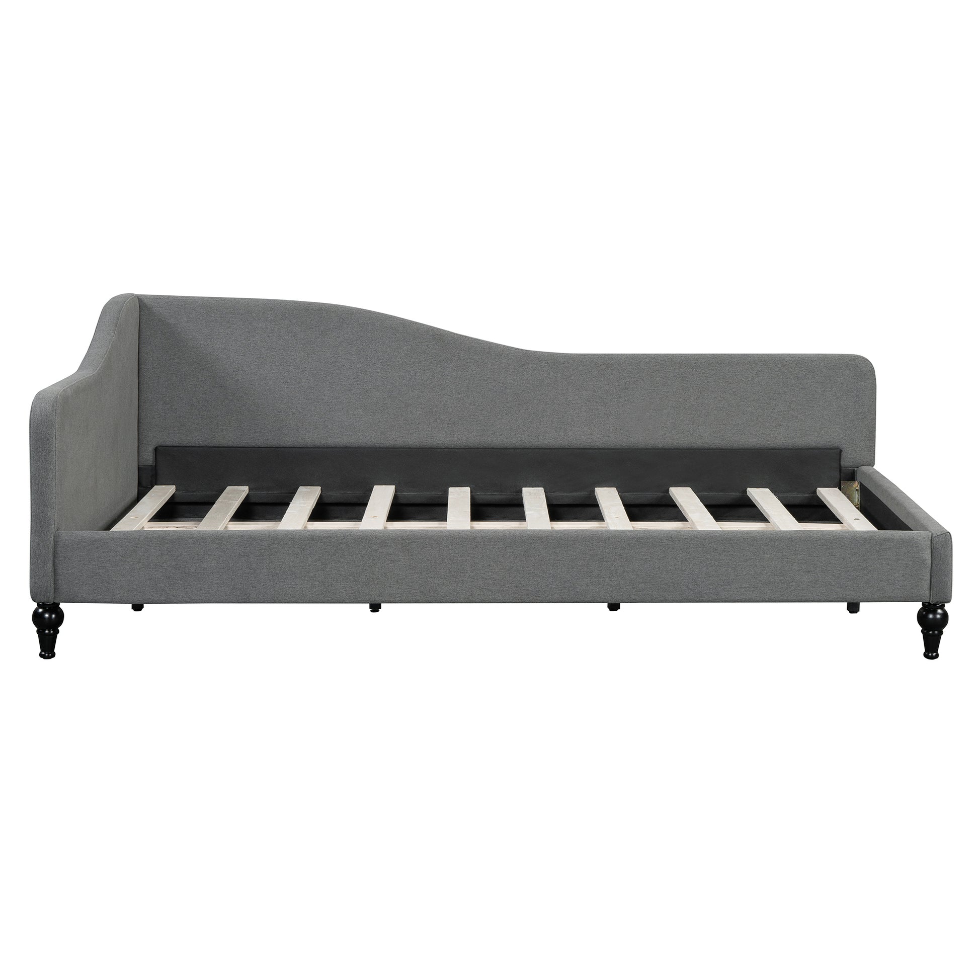 Thorne Twin Size L-Shaped Linen Daybed, with Solid Wood Legs, Gray