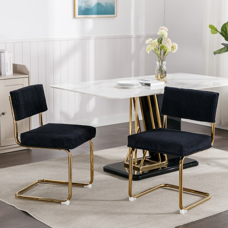 Black Corduroy Channel Dining Chairs with Gold Legs (Set of 2)