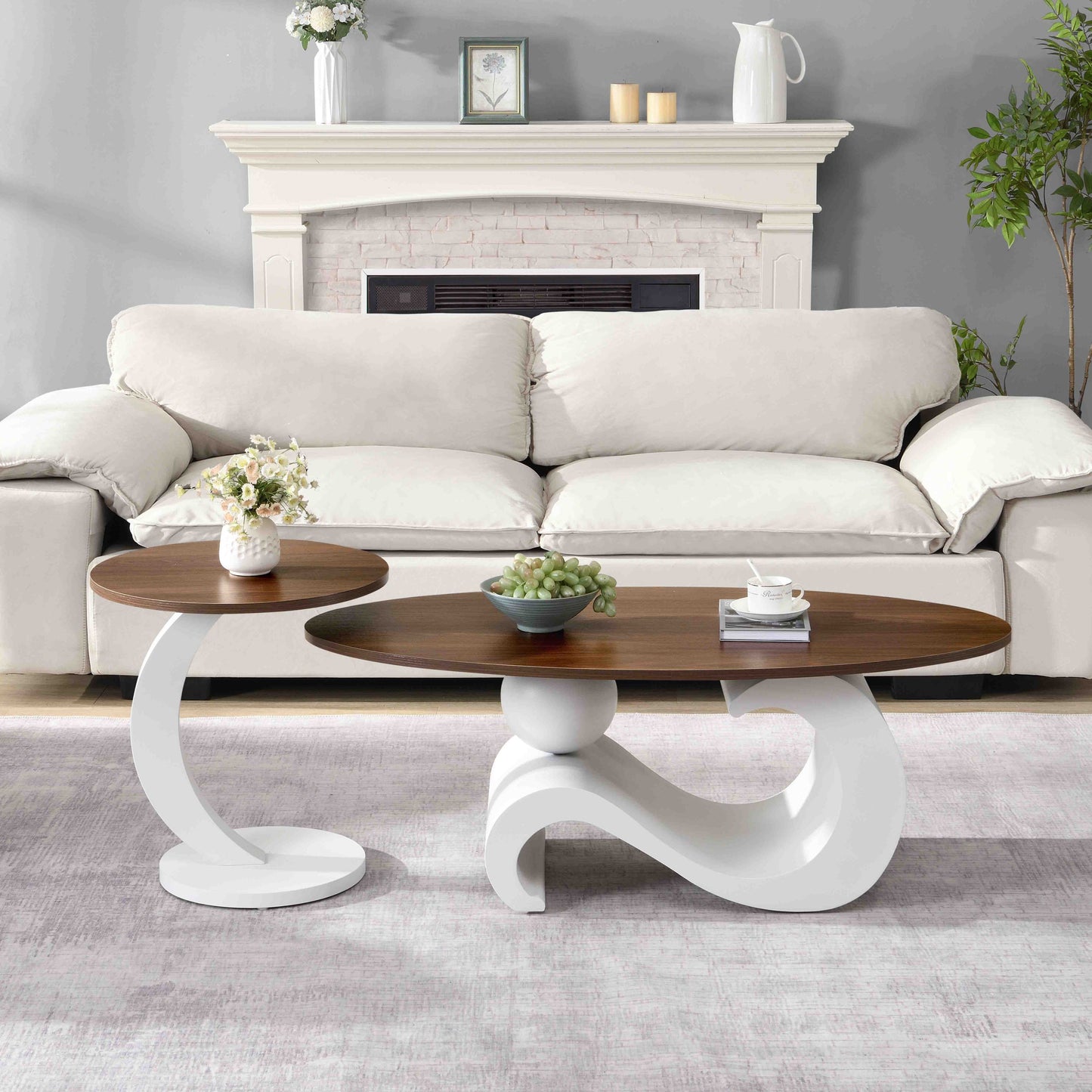 Brown & White Steel Frame Nesting Tables - primary color shot