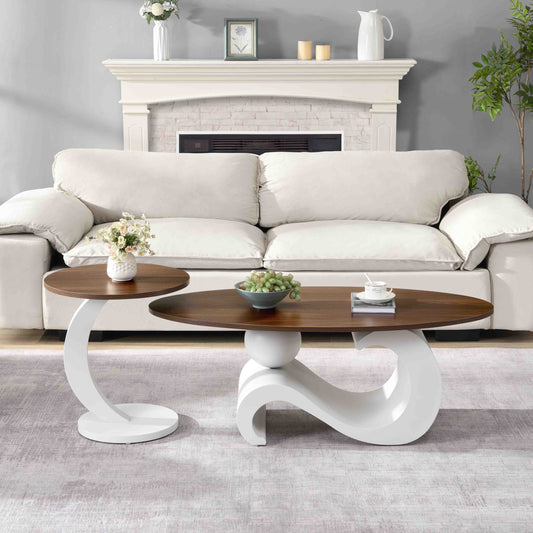 Brown & White Steel Frame Nesting Tables - primary color shot