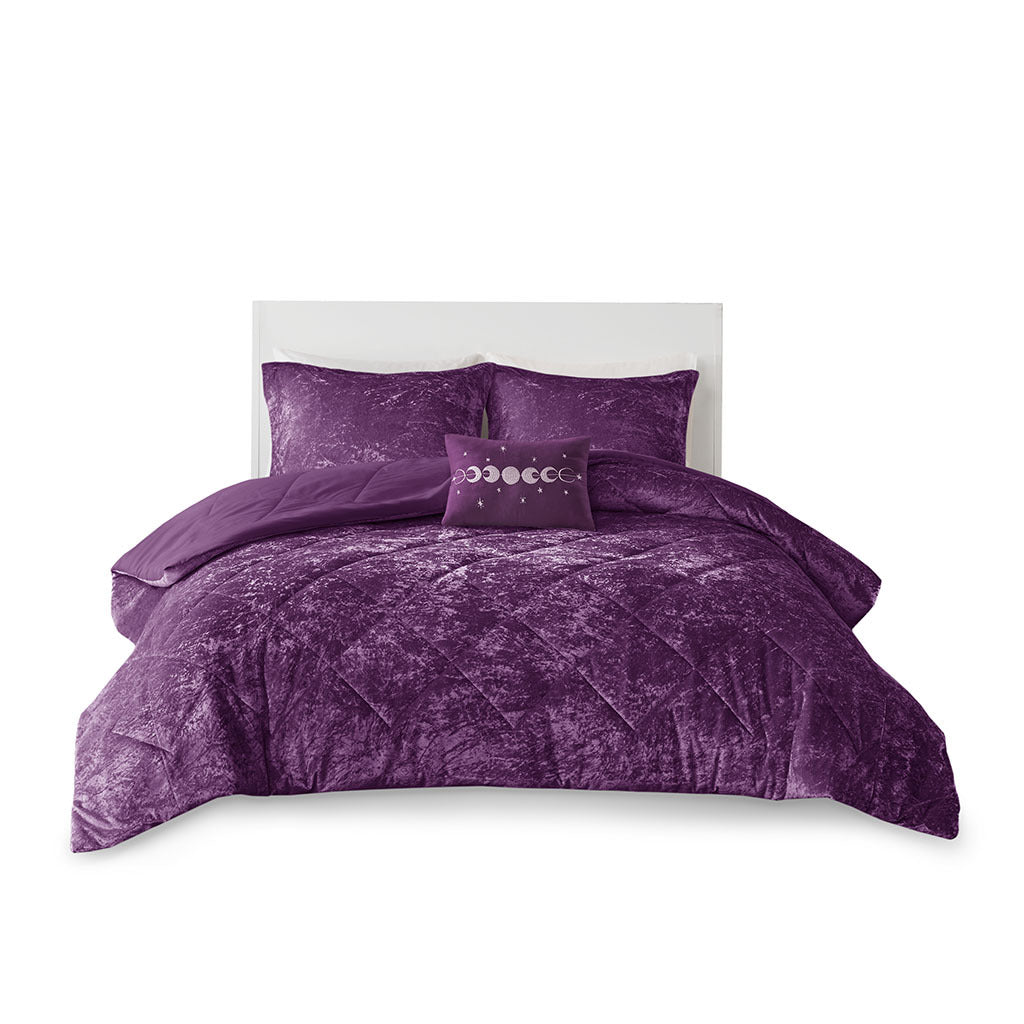 Purple Velvet Comforter Set with Throw Pillow