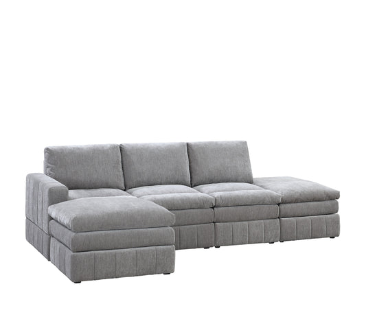 Contemporary 5pc Set Modular Sectional Set 1x One Arm Chair / Wedge 2x Armless Chair 2x Ottoman Granite Color Morgan Fabric Plush - detail view 2