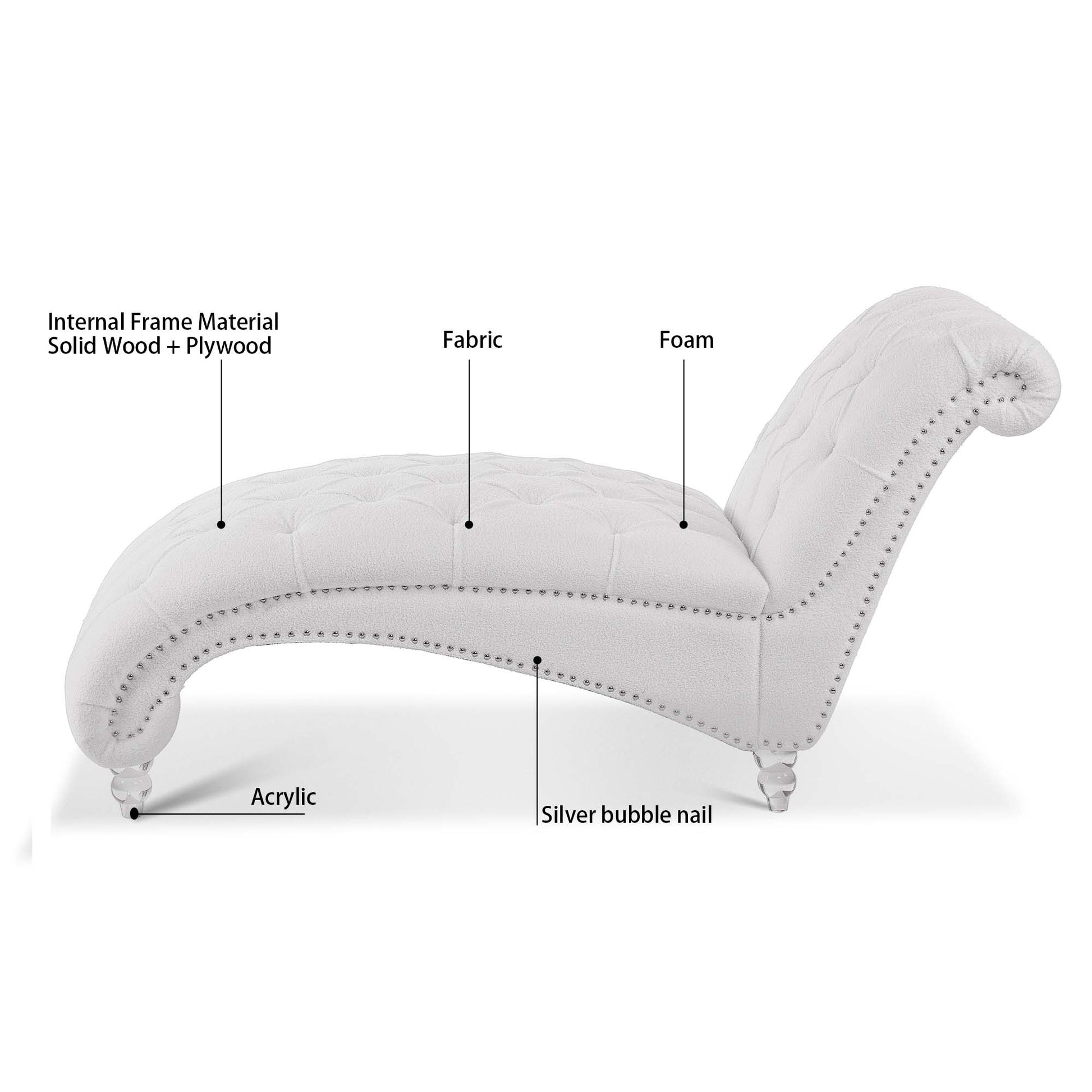 Tufted Armless Chaise Lounge - White - detail view 7