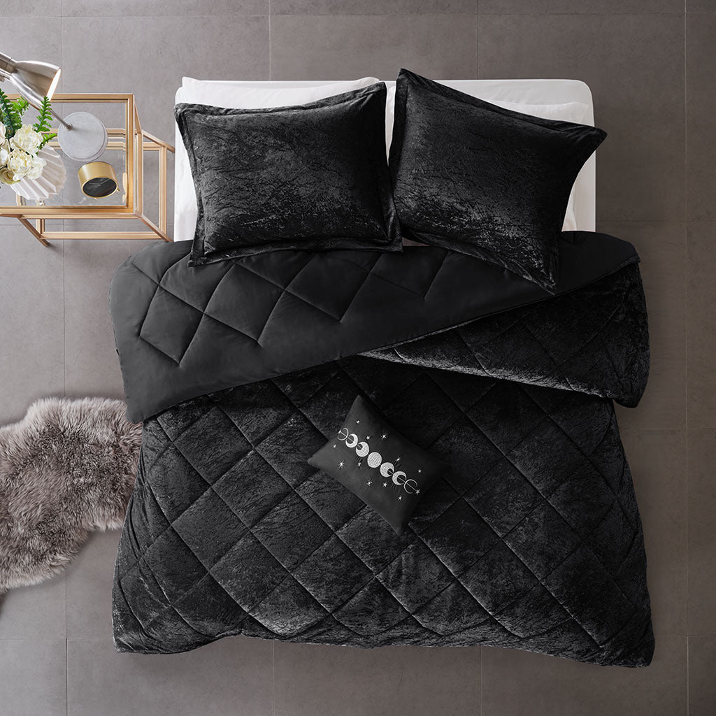 Black Velvet Comforter Set with Throw Pillow