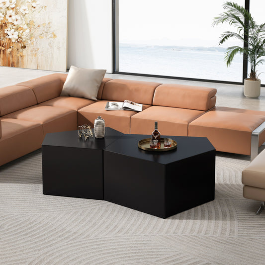 Black MDF 2-Piece Accent Table Set with Black Legs (Set of 2) - detail view 2