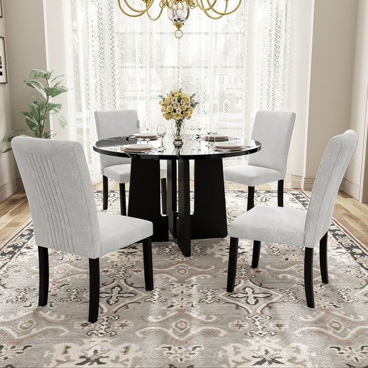 5-Piece Round Dining Table Set - Beige+black - primary color shot