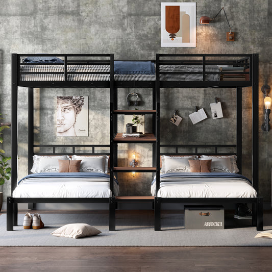 Queen over Twin over Twin Metal Bunk Bed - Black - detail view 2