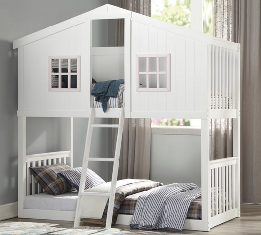 Rohan White & Pink Finish Cottage Twin/Twin Bunk Bed