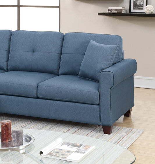 Blue Color Glossy Polyfiber Tufted Cushion Couch Sectional Sofa Chaise Living Room Furniture Reversible Sectionals Chaise - detail view 2