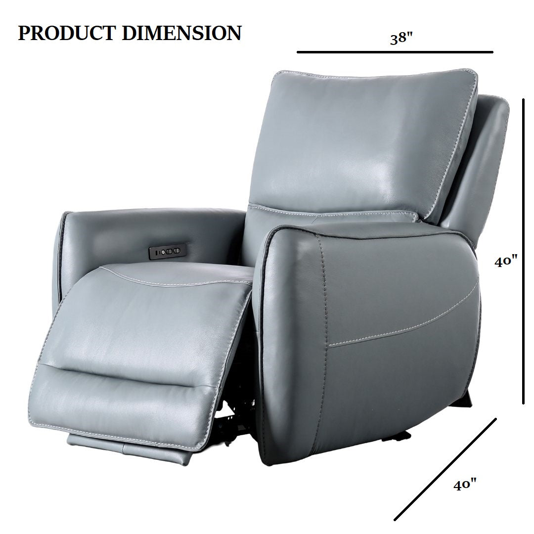 Phineas Leather Power Reclining Chair - Pale Blue