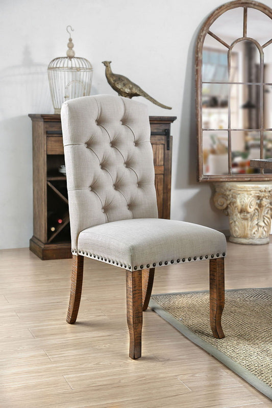 Diana Contemporary Tufted Side Chairs Set of 2 Ivory & Rustic Oak