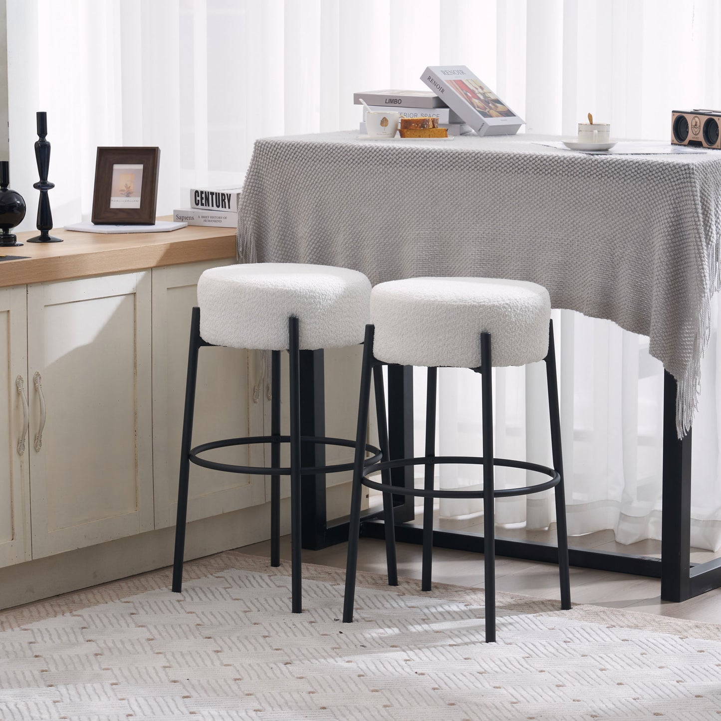 Wrenley 30" Modern Bar Stools Set of 2 Beige & Black