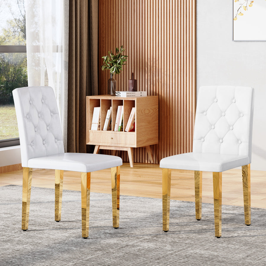 White Upholstered Fabric Dining Chairs with Gold Legs (set of 2) - primary color shot