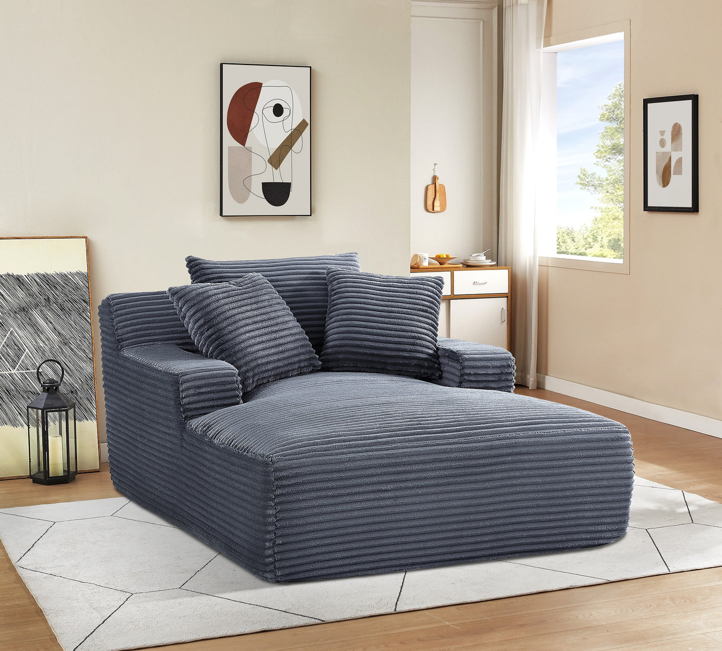 Cloudline Oversized Chaise Lounge Chair in Soft Corduroy - Grey - detail view 7