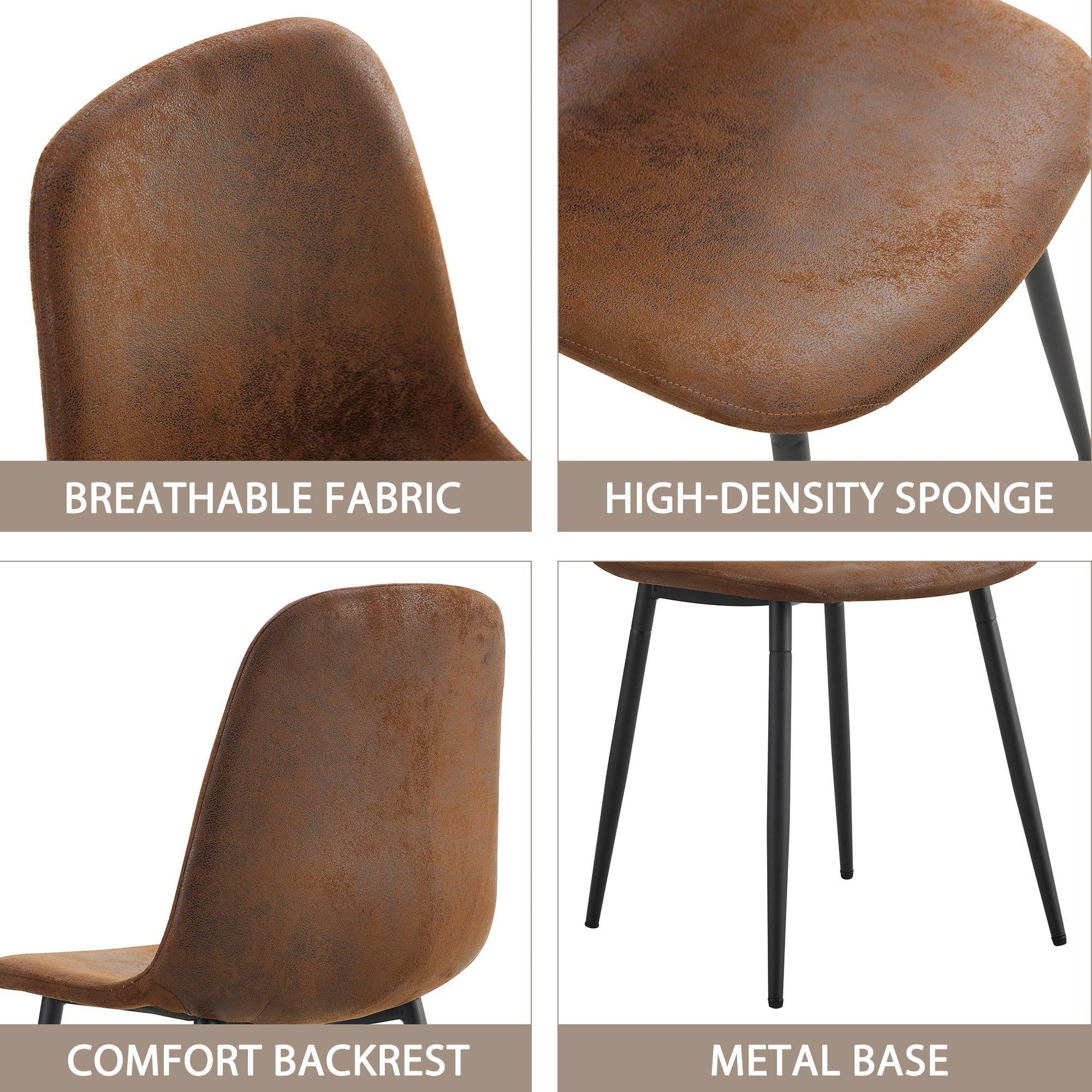 Lea Modern Minimalist Dining Side Chairs with Black Legs Set of 4 , Brown