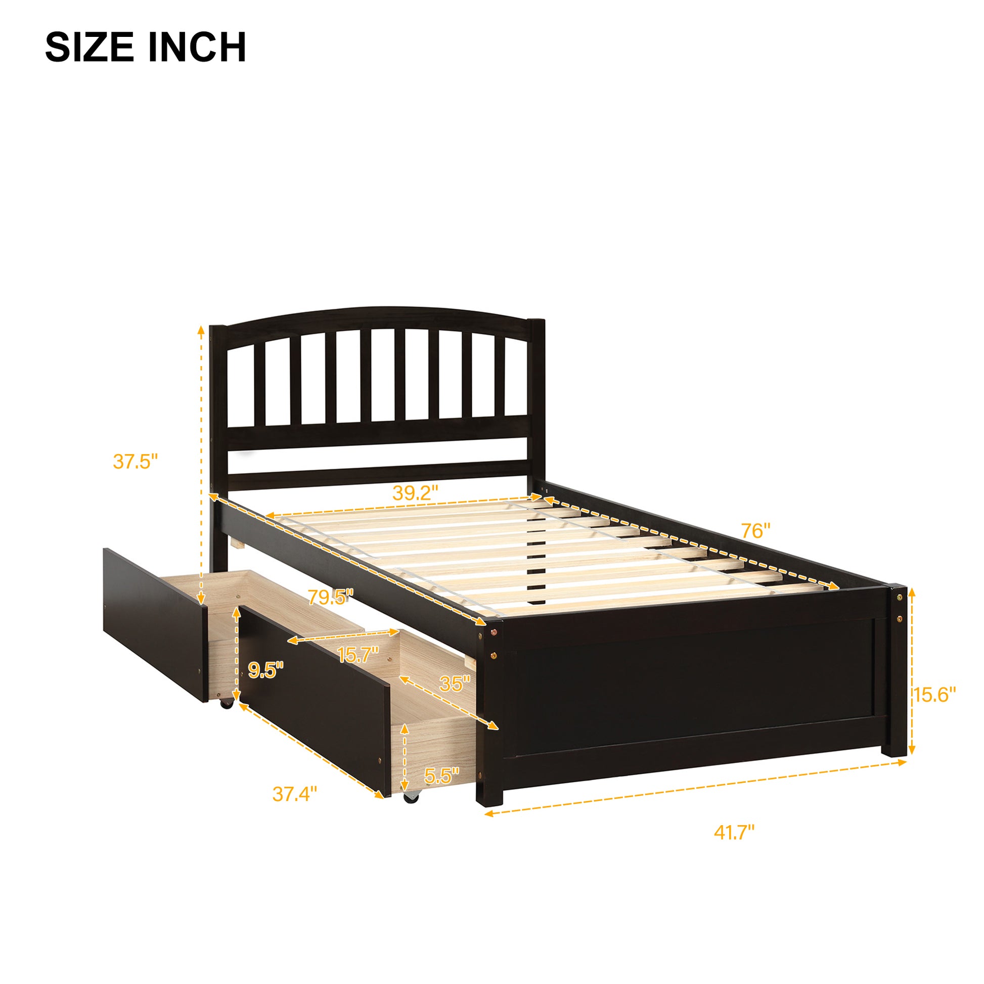 Salem Twin Platform Bed with 2-storage Drawers, Black