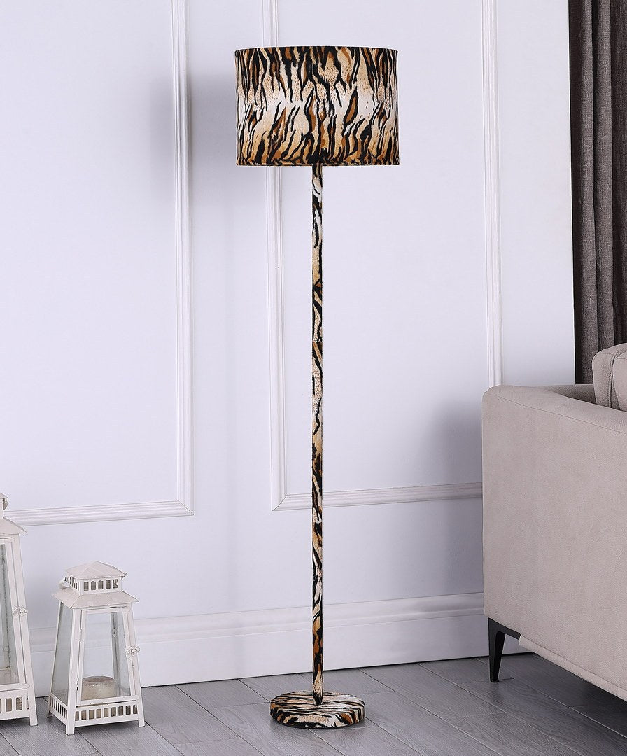 59' Faux Suede Tiger Print Floor Lamp