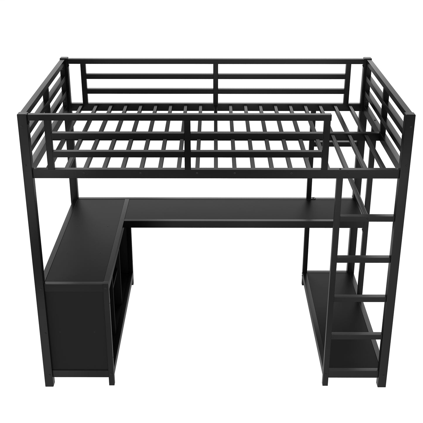 Metal Loft Bed with Wardrobe and L-Shaped Desk - Black - detail view 6