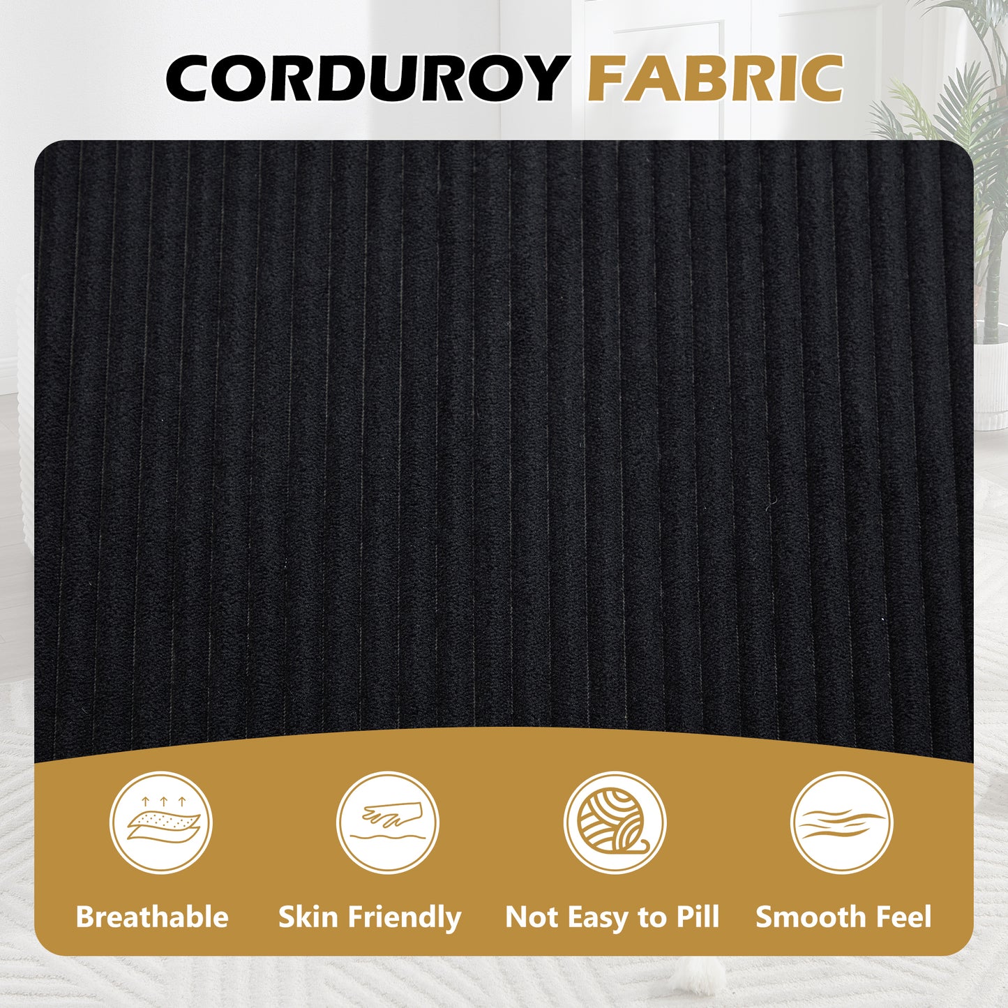 68" Chaise Lounge Chair 46'' Wide Seat Indoor Corduroy Oversized Sleeper Sofa - Black - detail view 7