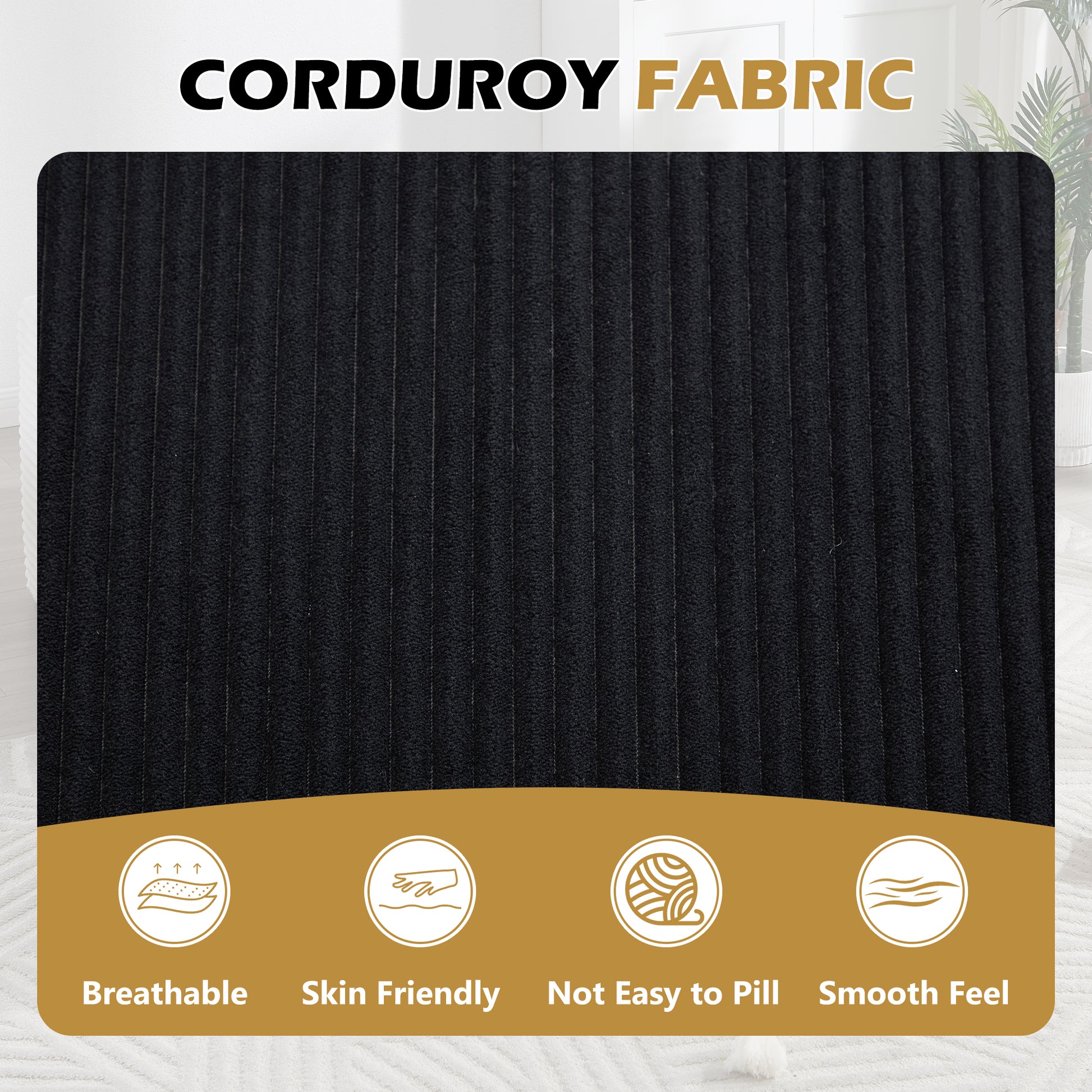 68" Chaise Lounge Chair 46'' Wide Seat Indoor Corduroy Oversized Sleeper Sofa - Black - detail view 7