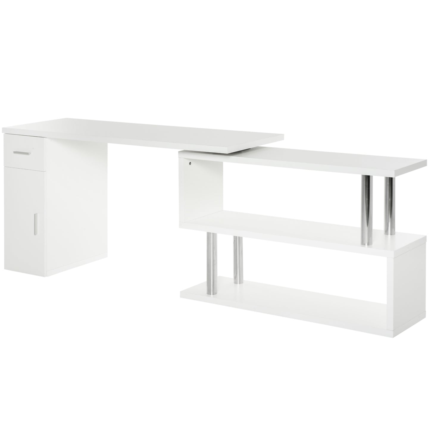 Ellery Rotating Computer Desk, 55" L-Shaped Desk, Corner Desk with Storage Shelves, White