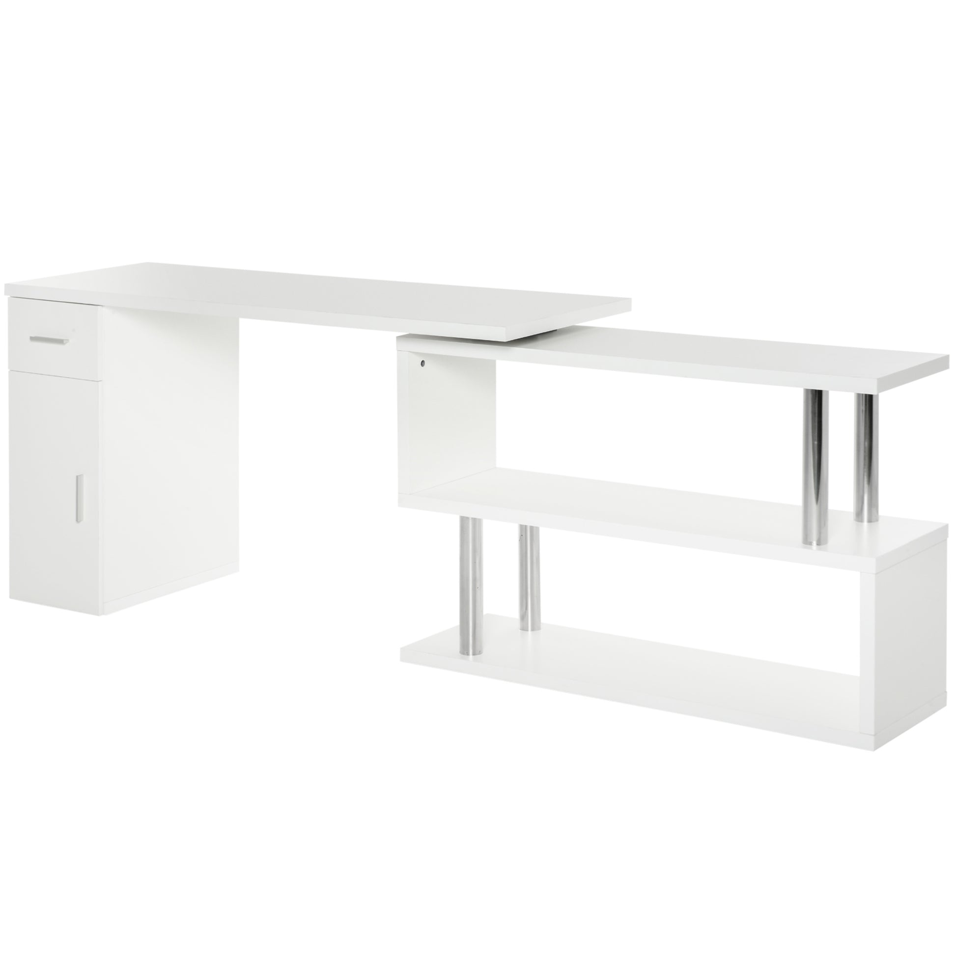 Ellery Rotating Computer Desk, 55" L-Shaped Desk, Corner Desk with Storage Shelves, White