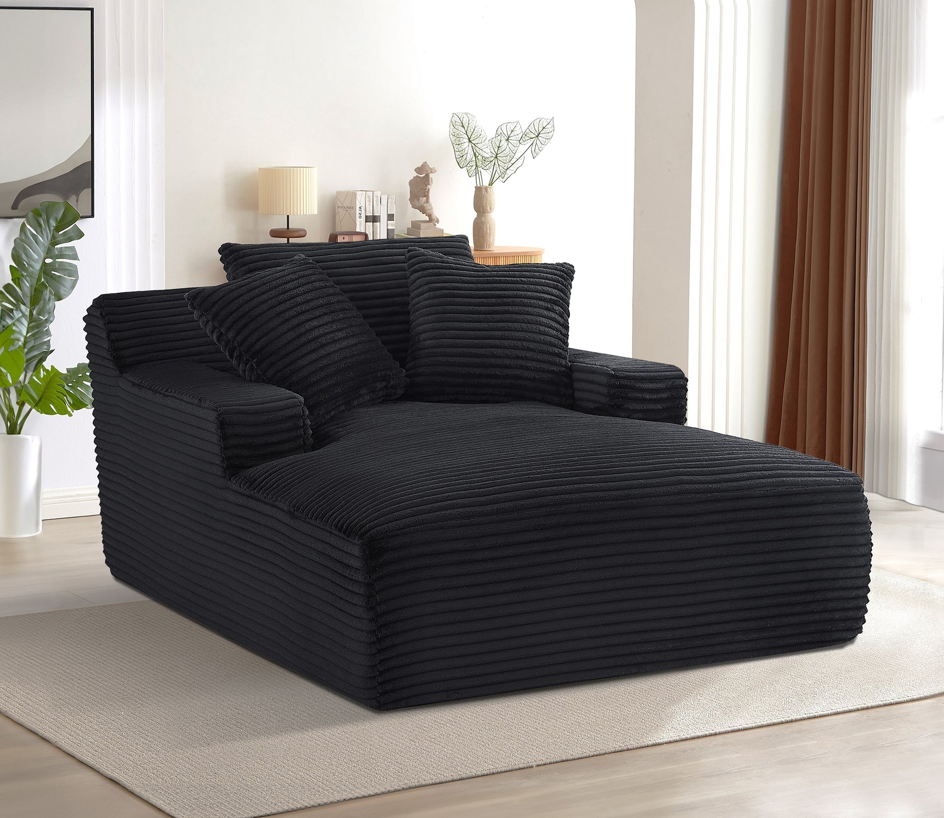 Cloudline Oversized Chaise Lounge Chair in Soft Corduroy - Black - primary color shot