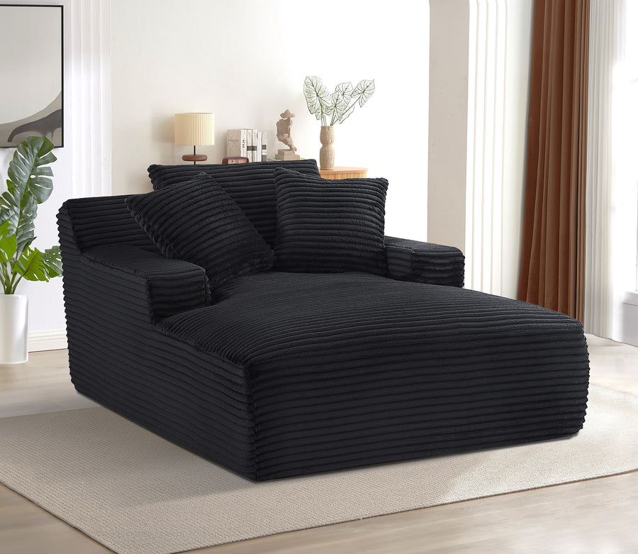 Cloudline Oversized Chaise Lounge Chair in Soft Corduroy - Black - primary color shot