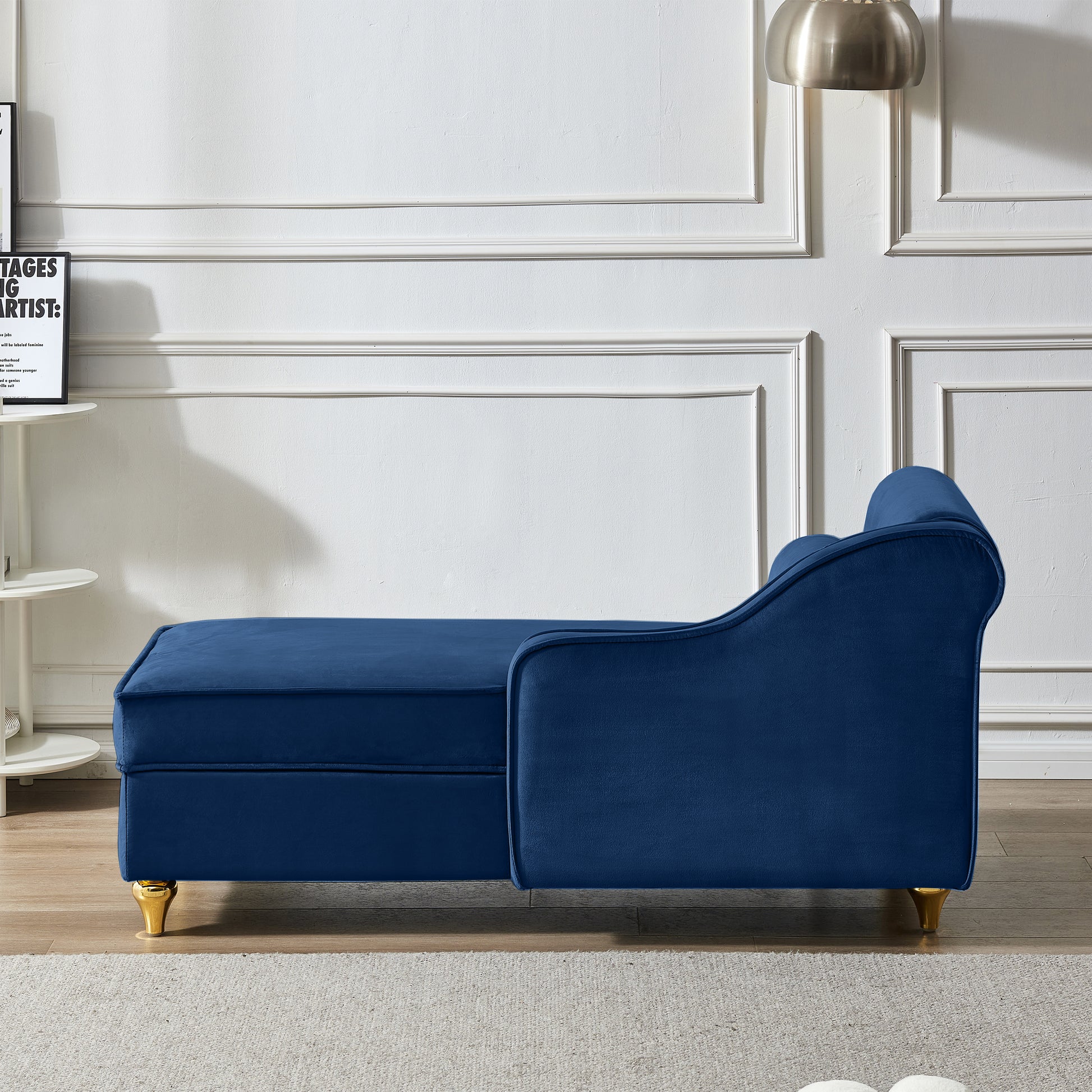 Modern Upholstery Chaise Lounge Chair with Storage Velvet (navy Blue) - detail view 6