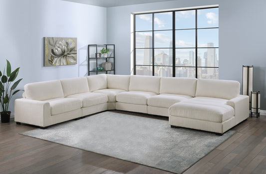 Beige Color 6pc Modular Sectional Set Welt Corduroy Couch LAF Chair, Corner wedge, RAF Chaise, 3x Armless Chairs Living Room Furniture - primary image