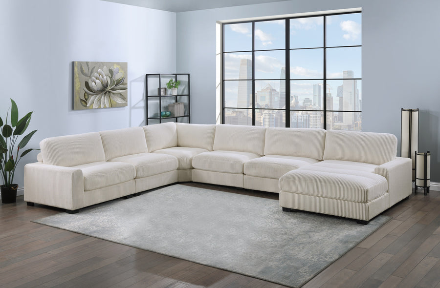 Beige Color 6pc Modular Sectional Set Welt Corduroy Couch LAF Chair, Corner wedge, RAF Chaise, 3x Armless Chairs Living Room Furniture - primary image