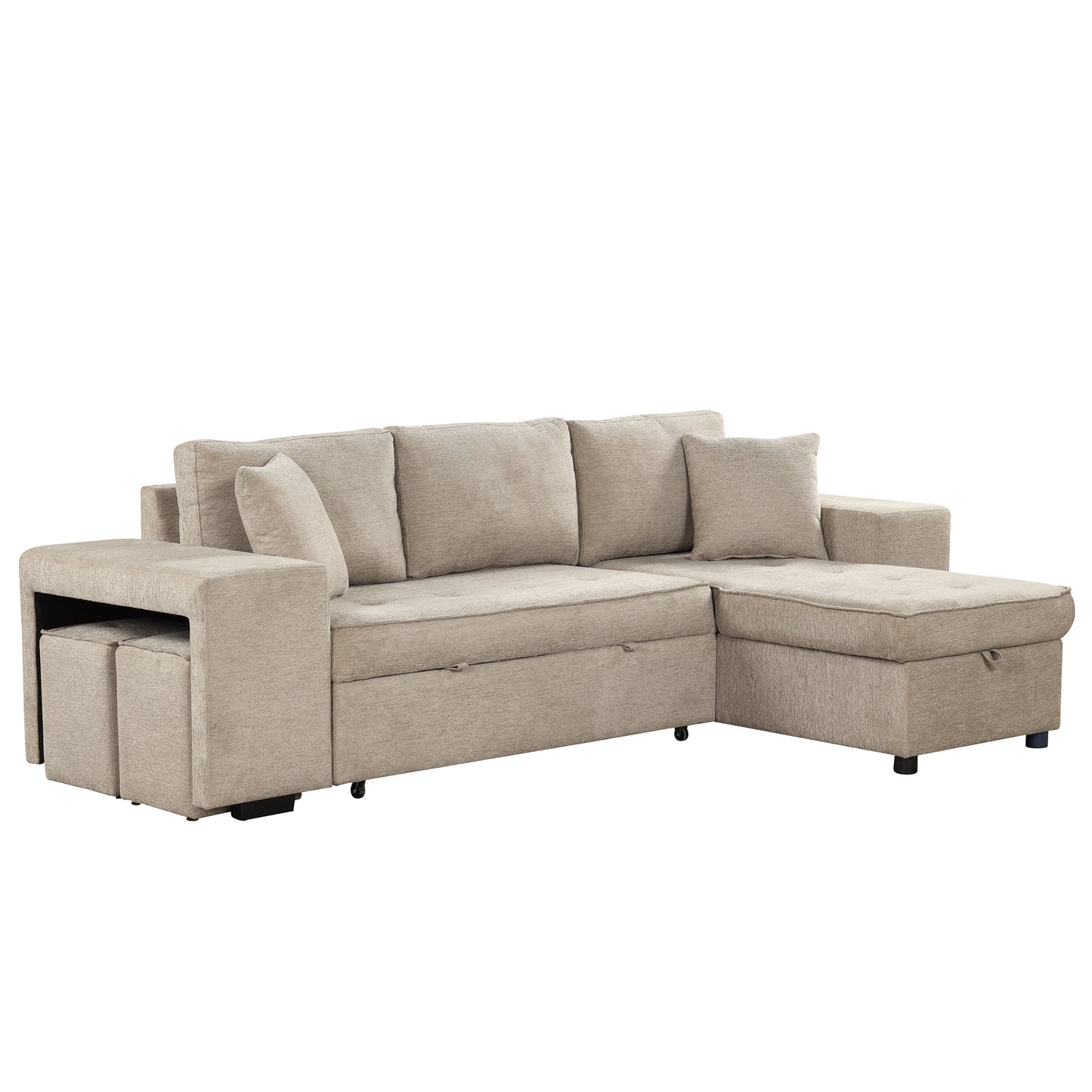 Modern L-Shape 3 Seat Reversible Sectional with Pull Out Sleeper - Cream - primary color shot