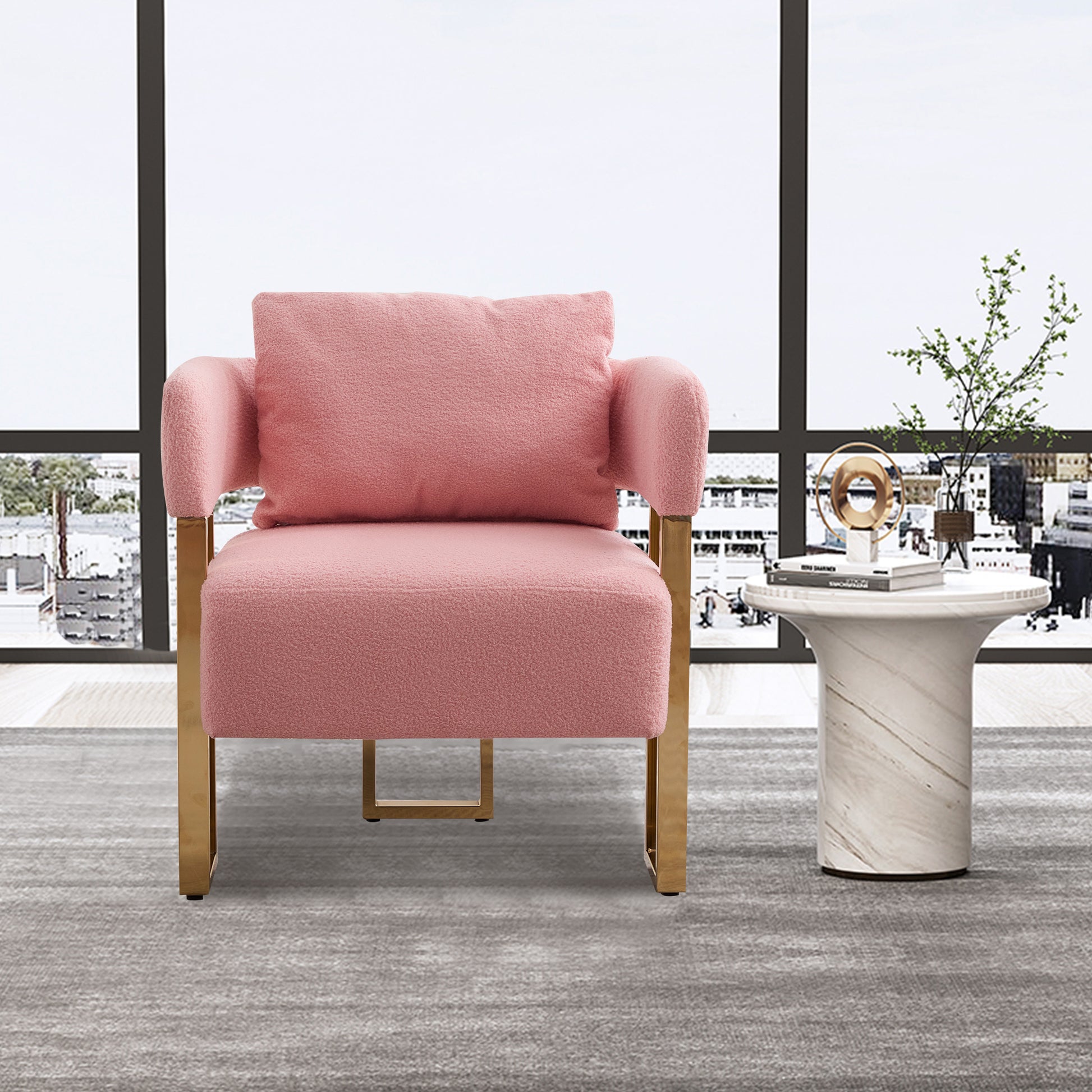 Gold Bouclé Steel Frame Accent Chair with Gold Legs - detail view 2
