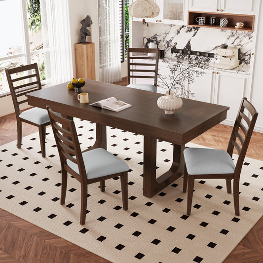 5-Piece Extendable Dining Table Set - Beige,walnut - primary color shot