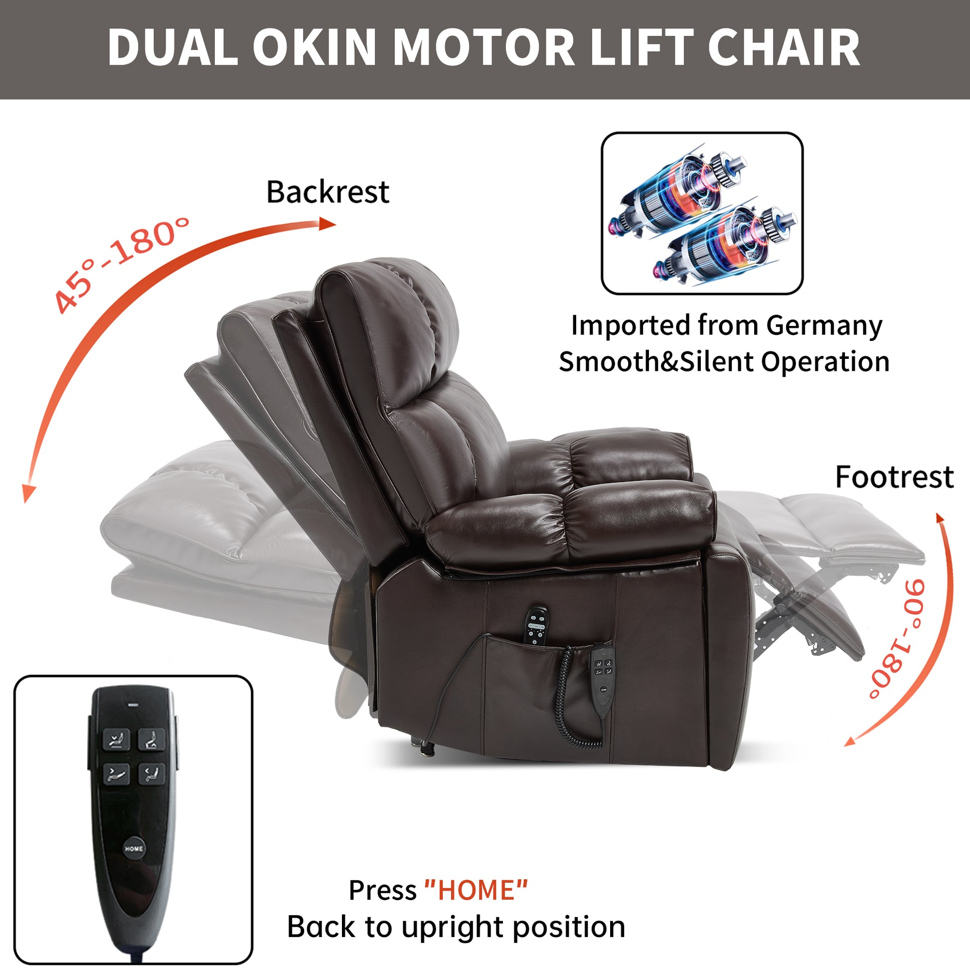 Brown Leatheraire Heat Massage Dual Motor Infinite Position Up to 350 LBS Large Electric Power Lift Recliners with Hidden Cup Holders - detail view 5