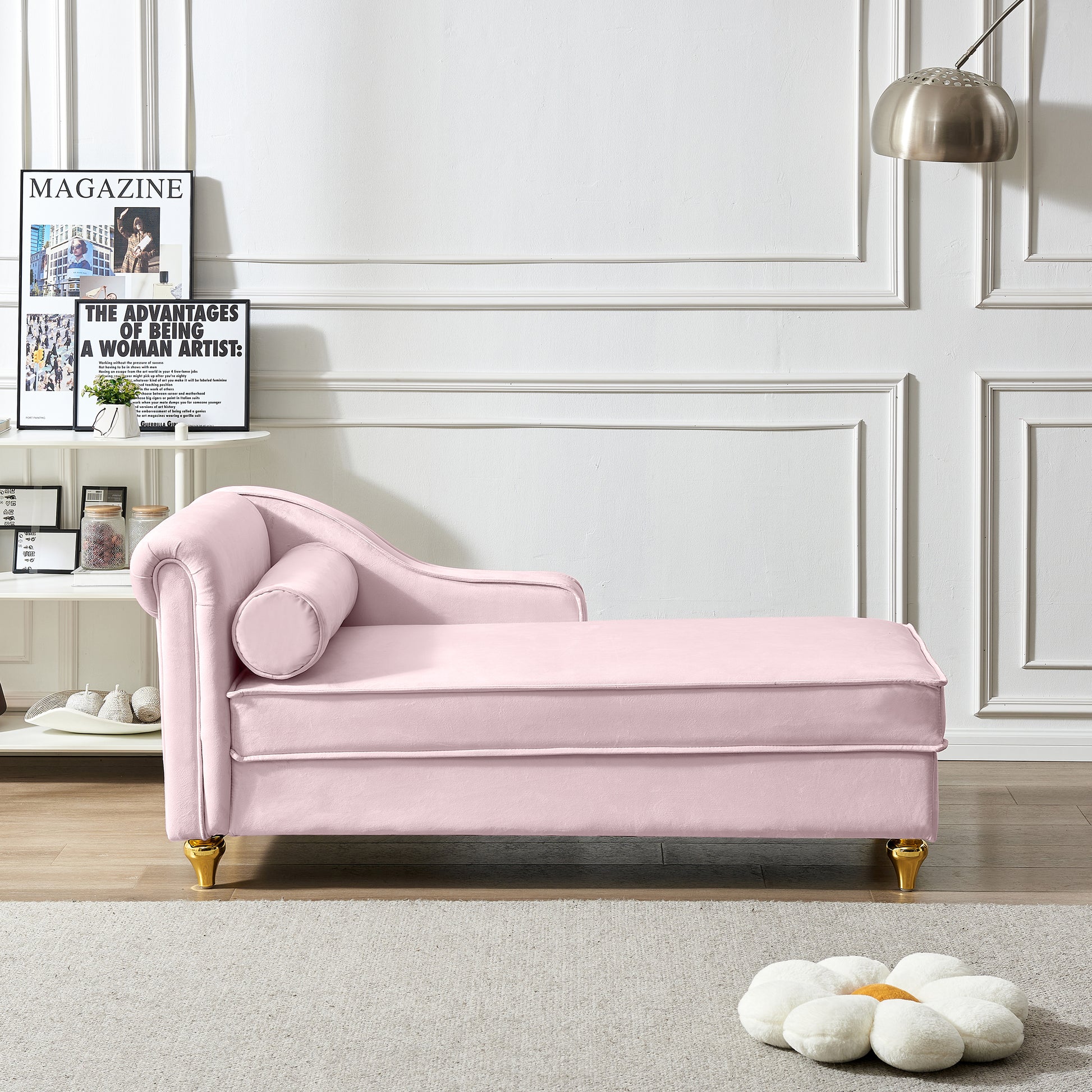 Modern Upholstery Chaise Lounge Chair with Storage Velvet (pink) - detail view 3