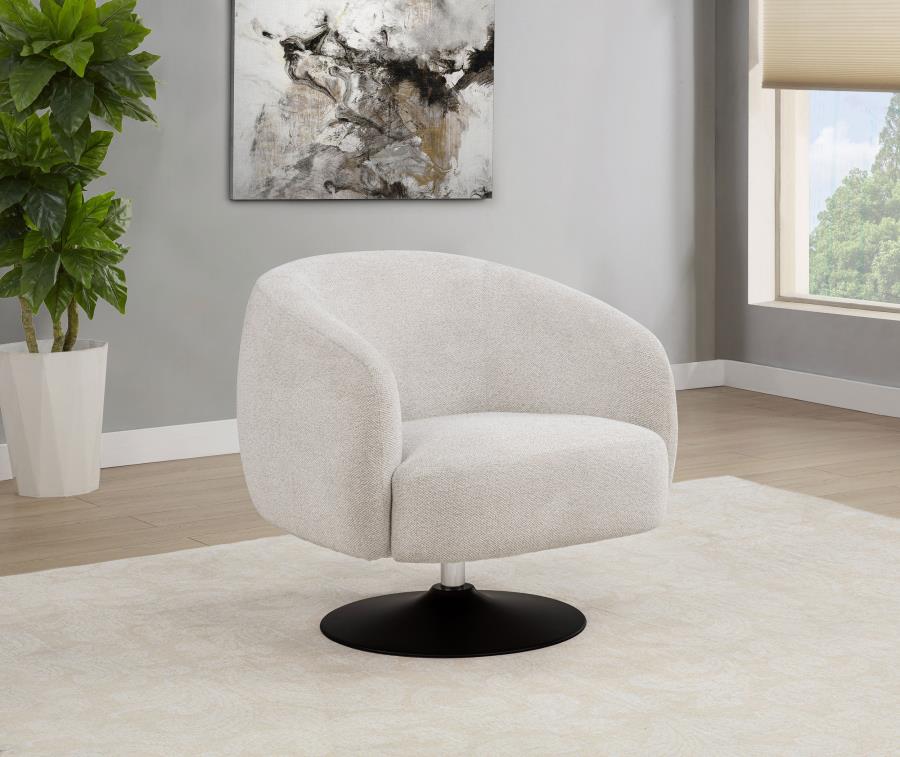 Dave Upholstered Swivel Accent Chair Beige and Matte Black