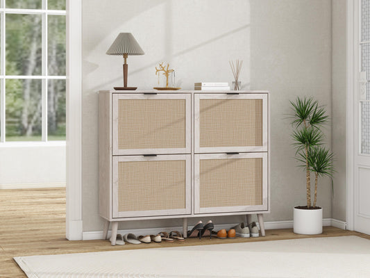 Ione Mid-Century Modern Free Standing Shoe Cabinet, White