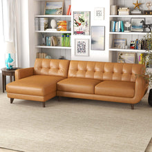 Allison Mid-Century Modern Tan Leather Sectional Sofa with Solid Wood Frame - detail view 4