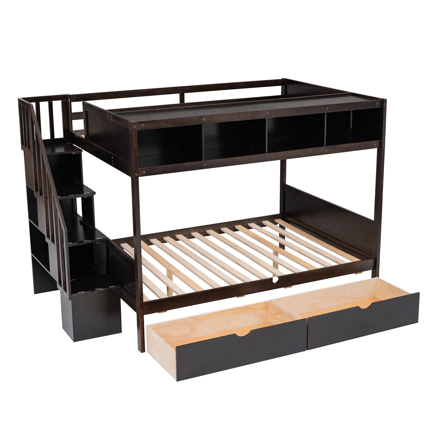 Twin over Full Bunk Bed with Shelfs - Espresso - detail view 8