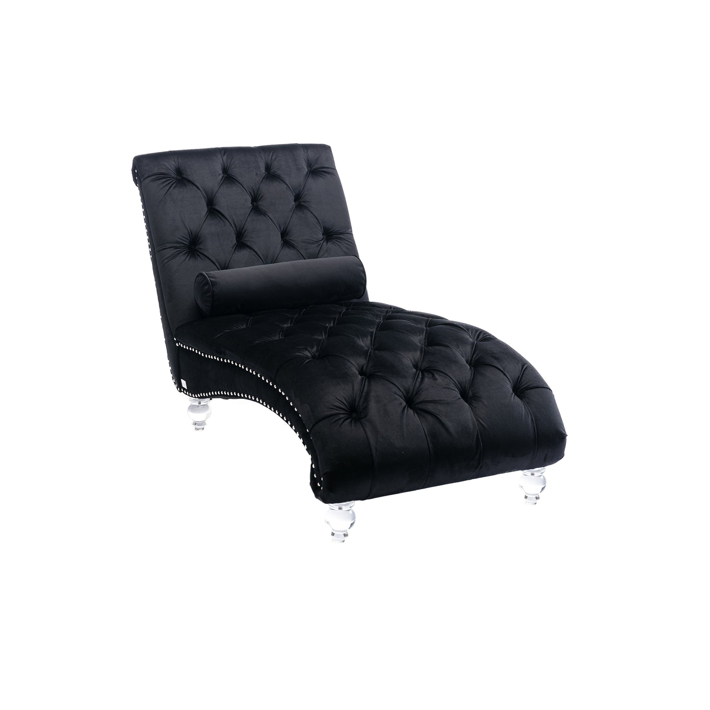 Black Velvet Tufted Chaise Lounge with Black Legs - primary color shot