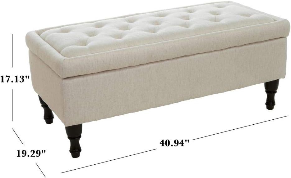 Hyatt Upholstered Storage Ottoman with Turned Legs, Beige