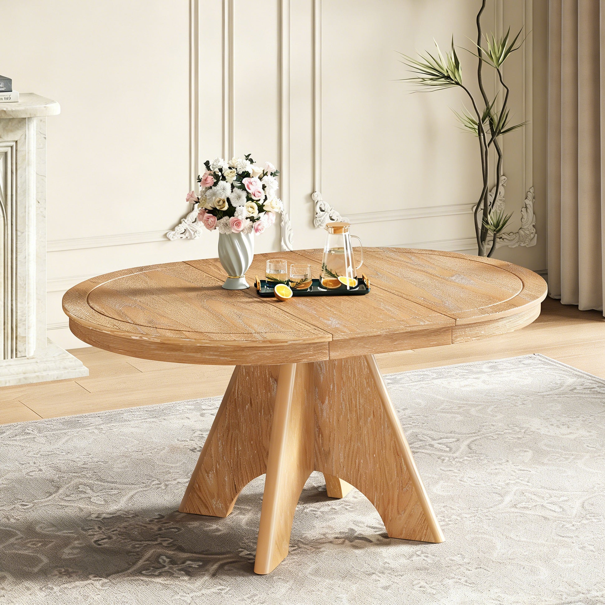 TREXM Vintage Extendable Dining Table for 4-6 - Natural - primary color shot