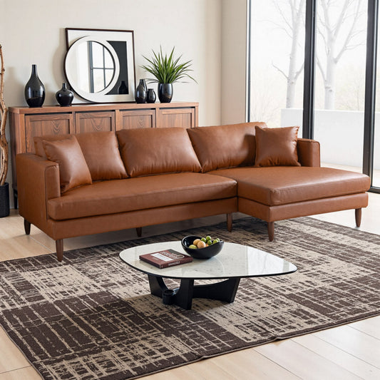 Blake Mid-Century Modern L-Shaped Sectional Sofa in Cognac Vegan Leather with Right Facing Design - primary image