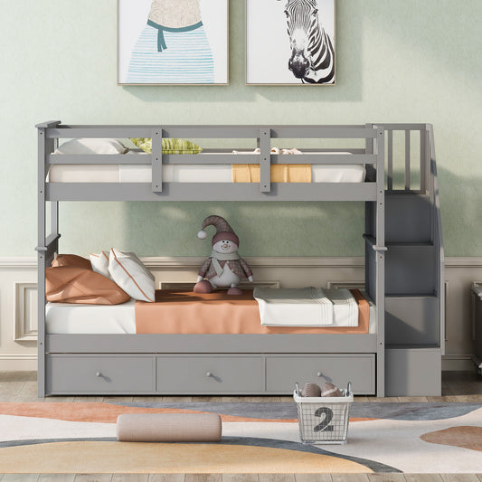 Stairway Twin-over-Twin Bunk Bed with Three Drawers - Gray - detail view 2