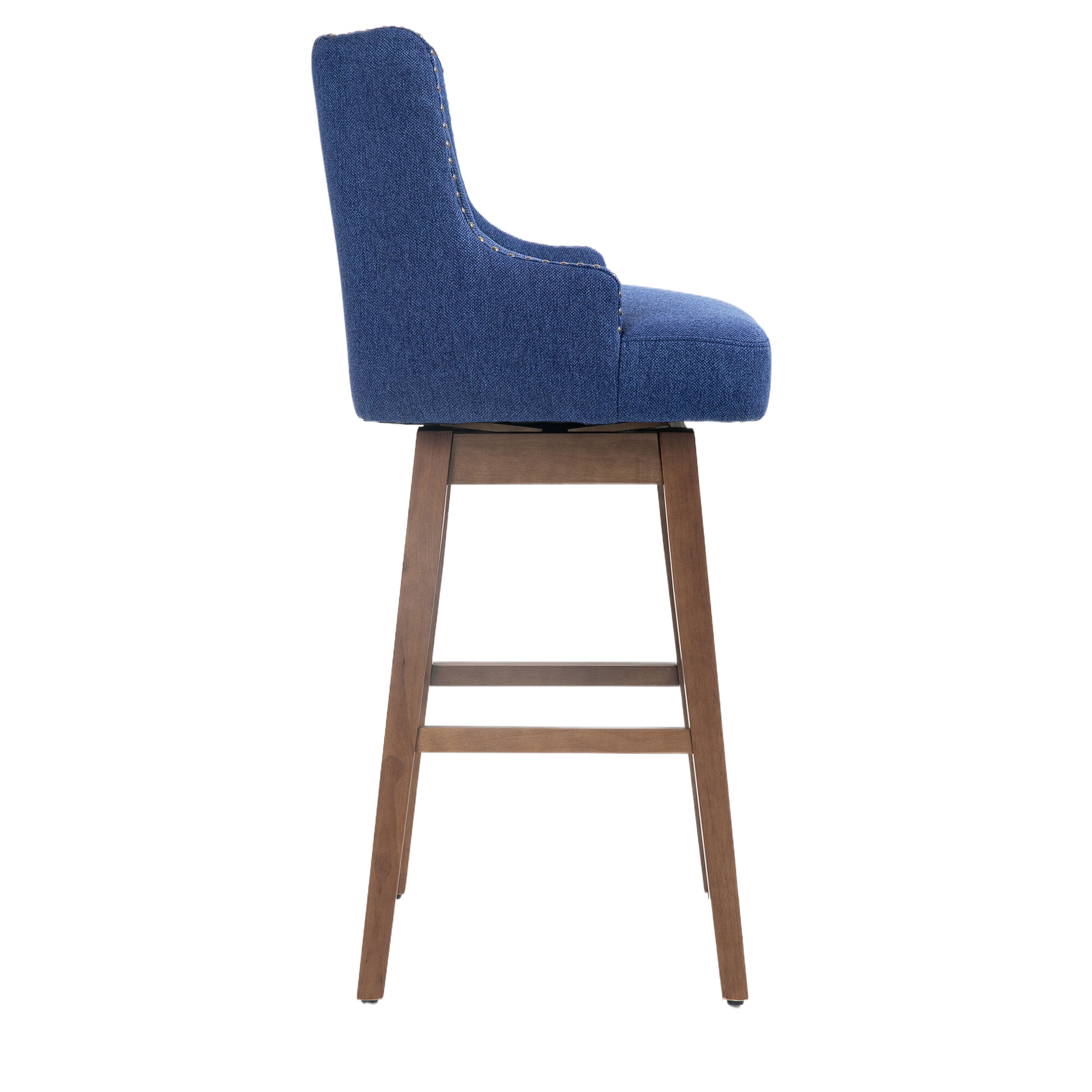 Coolmore Classic Design 360-Degree Swivel Bar Stools with Solid Wood Legs and Footrest Set of 2 Navy